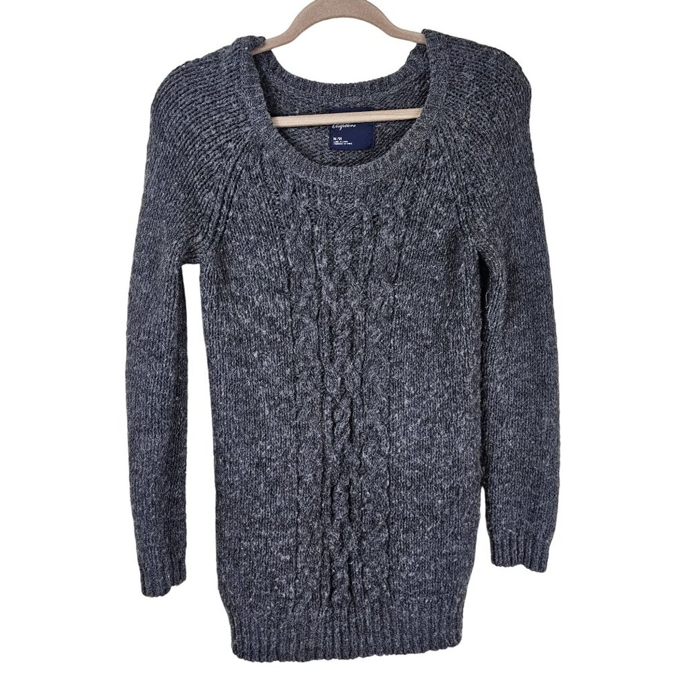American Eagle Wool Alpaca Cable Knit Sweater M Gray Scoop Neck Preppy Fisherman